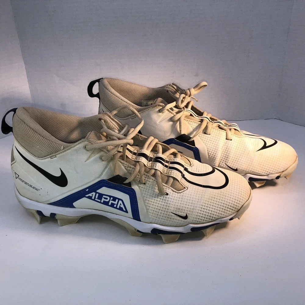 Nike Alpha Menace 3 Shark Men's US Sz 11.5 Football Cleats CV0582-101 White Blue